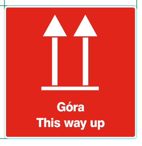 Etykieta ostrzegawcza "Góra This Way Up" 100x100mm
