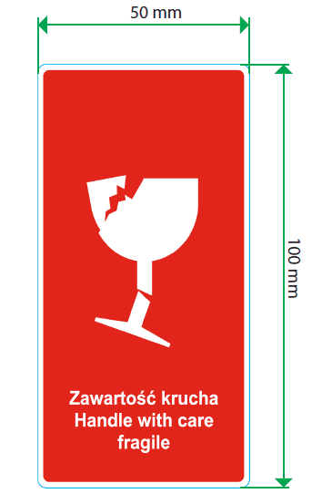 Etykiety ostrzegawcze "Zawartosc Krucha" 100x50mm
