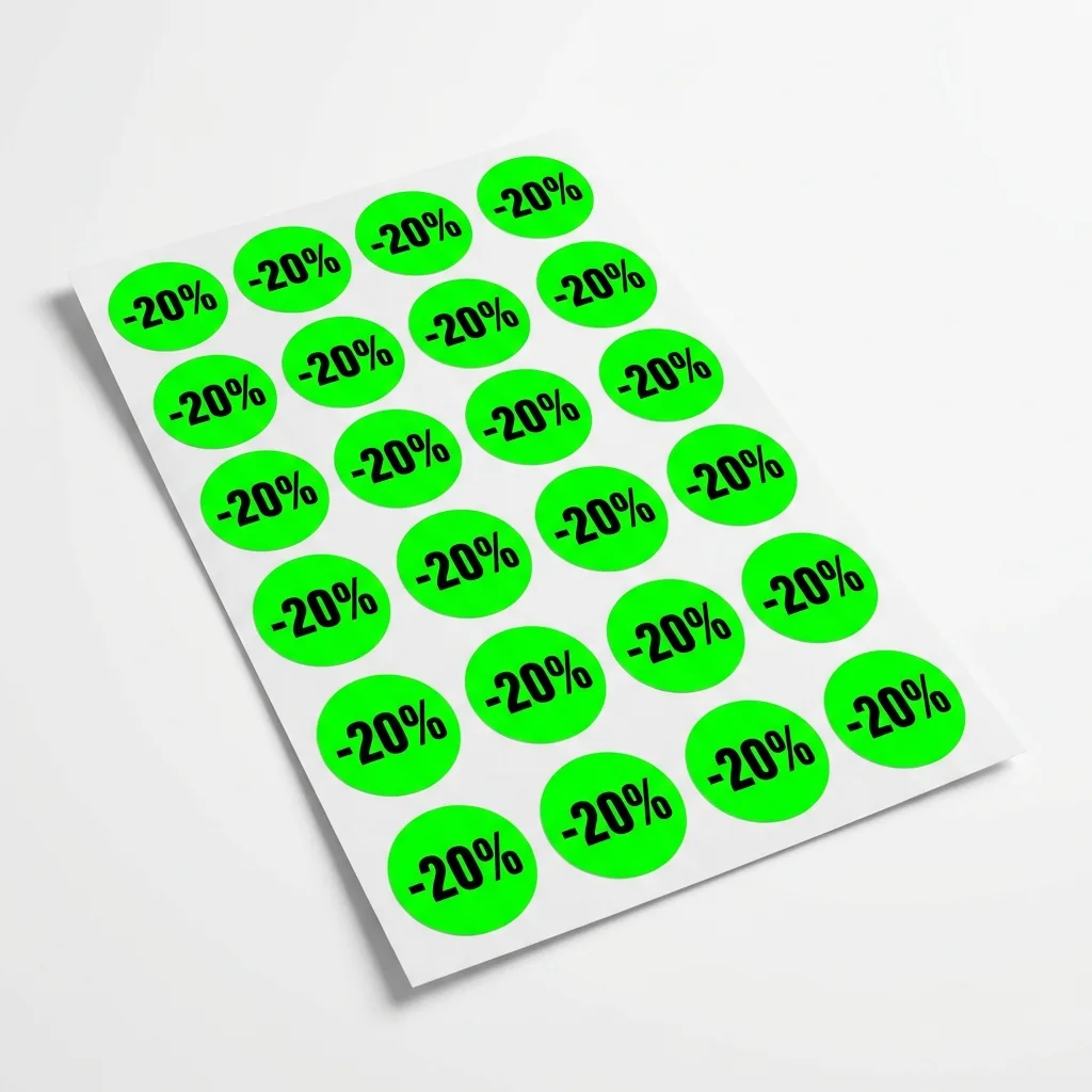 Naklejki cenowe „-20%” zielony fluo