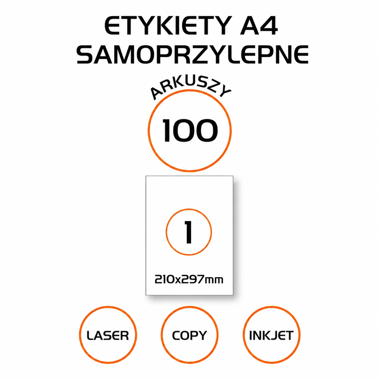 Etykiety samoprzylepne A4 210 × 297 mm, 100 arkuszy do drukarek laserowych, atramentowych i kopiarek